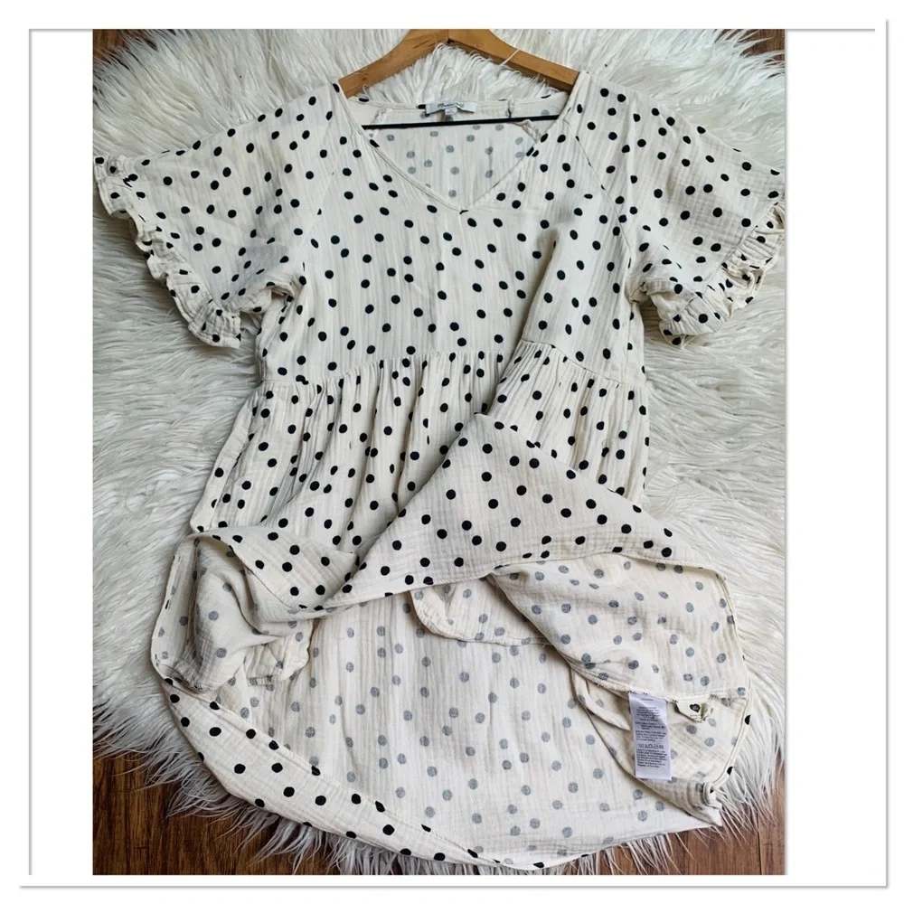 Madewell Lightspun Ruffle Sleeve Babydoll Dress In Dot Toss Ivory Black Size XS